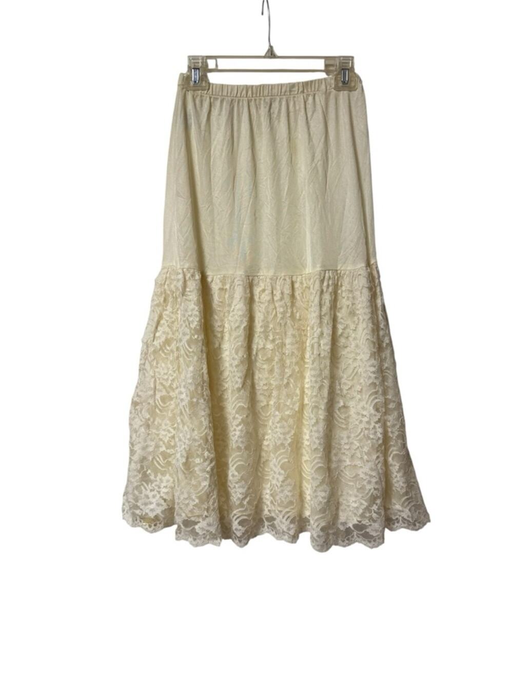 My Michelle Cream Lace Tiered Maxi Lingerie Skirt Elastic boho vintage style